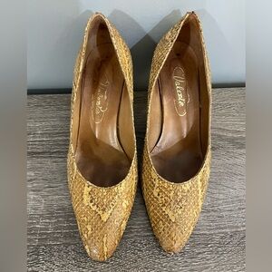 Valeria Snakeskin 80s Kitten Heels Women’s Shoes Brown Size 7 Read